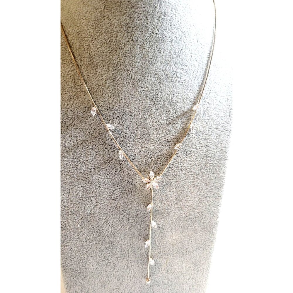 Lovisa Rose Gold Necklace with Crystal CZ Lotus Flower and Leaf Bridal Jewelry - Picture 2 of 11
